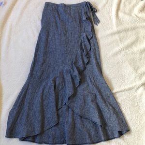 Linen faux wrap long skirt